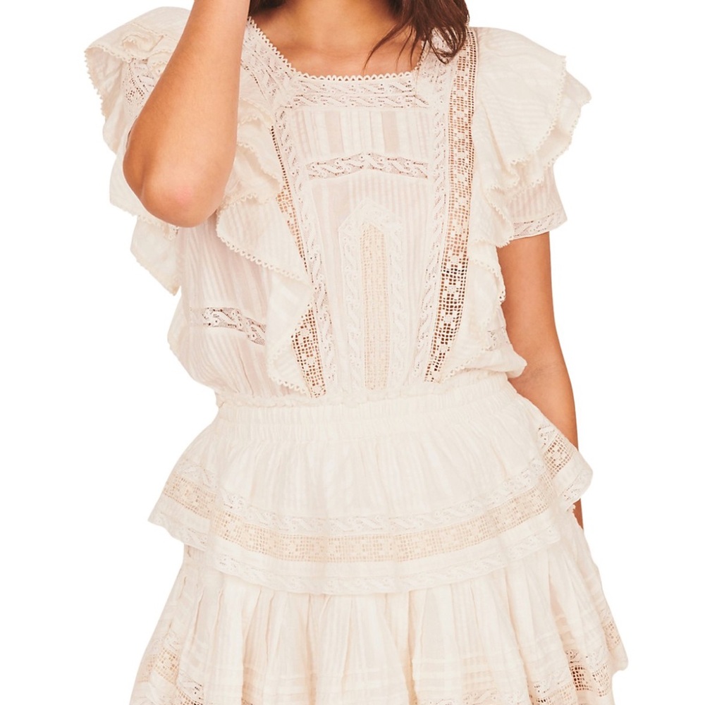LOVESHACKFANCY STELLA MINI RUFFLE DRESS Antique White Size Large - Picture 2 of 16